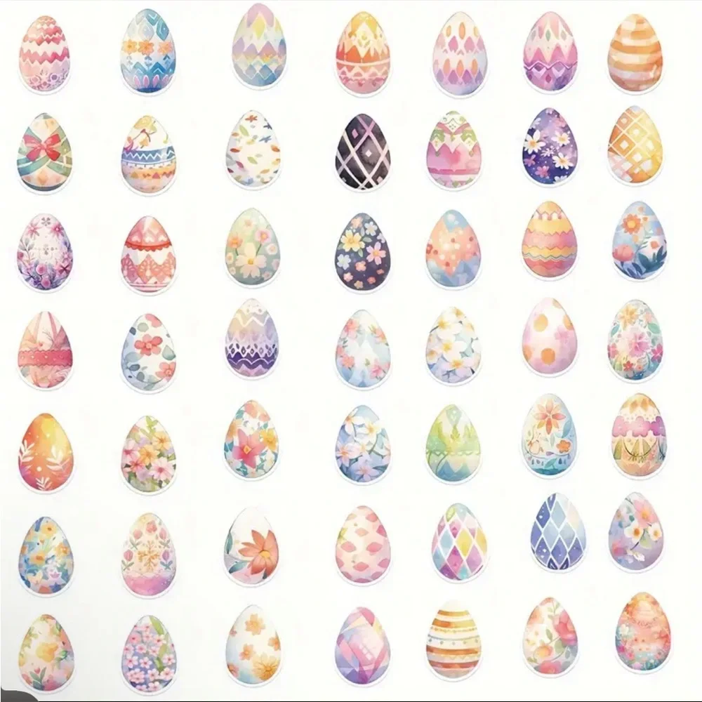 50 Easter Eggs Stickers Different Designs 2 Inch Spring Colors Basket